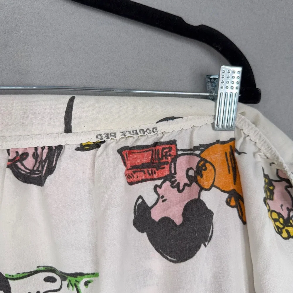 Peanuts Fitted Sheet Double White Snoopy Charlie Brown 1971 Vintage Bedding
